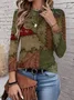 Women Abstract Long Sleeve Tee T-shirt Crew Neck Printing Casual Spring/Fall Graphic Tee Top