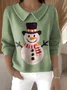 Women Christmas Snowman Printing Spring/Fall Casual Long Sleeve Shawl Collar Sweater