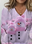 Women Christmas Snowman Long Sleeve Tee T-shirt V Neck Printing Casual Spring/Fall Graphic Tee Top