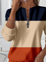 Women Multicolor Block Crew Neck Printing Casual Spring/Fall Long Sleeve Sweatshirt