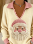Women Santa Claus Printing Spring/Fall Casual Long Sleeve Shawl Collar Sweater