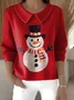 Women Christmas Snowman Printing Spring/Fall Casual Long Sleeve Shawl Collar Sweater