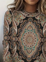 Women Ethnic Long Sleeve Tee T-shirt Crew Neck Printing Casual Spring/Fall Graphic Tee Top