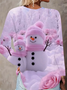Women Christmas Snowman Long Sleeve Tee T-shirt V Neck Printing Casual Spring/Fall Graphic Tee Top