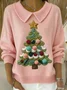 Women Christmas Printing Spring/Fall Casual Long Sleeve Shawl Collar Sweater