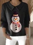 Women Christmas Snowman Printing Spring/Fall Casual Long Sleeve Shawl Collar Sweater