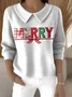 Women Christmas Printing Spring/Fall Casual Long Sleeve Shawl Collar Sweater