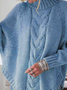 Women Plain Jacquard Winter Street Dolman Sleeve Long Sleeve Mock Neck Sweater