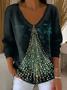 Women Christmas Long Sleeve Tee T-shirt V Neck Printing Casual Spring/Fall Top