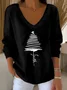 Women Christmas Long Sleeve Tee T-shirt V Neck Printing Casual Spring/Fall Top