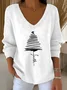 Women Christmas Long Sleeve Tee T-shirt V Neck Printing Casual Spring/Fall Top