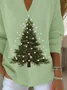 Women Christmas Printing Spring/Fall Casual Long Sleeve Shawl Collar Sweater