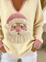 Women Santa Claus Printing Spring/Fall Casual Long Sleeve Shawl Collar Sweater