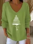 Women Christmas Long Sleeve Tee T-shirt V Neck Printing Casual Spring/Fall Top