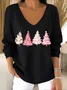 Women Plants Spring/Fall Casual Long Sleeve V Neck Cotton Sweater