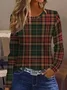 Women Plaid Long Sleeve Tee T-shirt Crew Neck Printing Casual Spring/Fall Graphic Tee Top