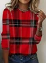 Women Plaid Long Sleeve Tee T-shirt Crew Neck Printing Casual Spring/Fall Graphic Tee Top