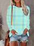 Women Plaid Long Sleeve Tee T-shirt Crew Neck Printing Casual Spring/Fall Graphic Tee Top