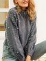 Women Plain Beaded Winter Street Balloon Sleeve Long Sleeve Mock Neck Cotton-Blend Sweater