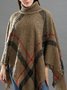 Women's Spring/Fall Outerwear Vintage Tassel Color Block Turtleneck Cape Coat