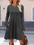 Women Plain Long Sleeve Spring/Fall Split Joint Dress Crew Neck Daily Casual Mini Tank A-Line Dress