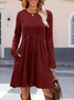 Women Plain Long Sleeve Spring/Fall Split Joint Dress Crew Neck Daily Casual Mini Tank A-Line Dress