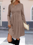 Women Plain Long Sleeve Spring/Fall Split Joint Dress Crew Neck Daily Casual Mini Tank A-Line Dress