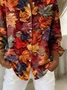 Women Maple Leaf Long Sleeve Shirt Spring/Fall Buckle Shirt Collar Regular Sleeve Daily Casual Top