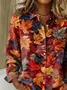 Women Maple Leaf Long Sleeve Shirt Spring/Fall Buckle Shirt Collar Regular Sleeve Daily Casual Top