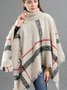 Women's Spring/Fall Outerwear Vintage Tassel Color Block Turtleneck Cape Coat