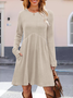 Women Plain Long Sleeve Spring/Fall Split Joint Dress Crew Neck Daily Casual Mini Tank A-Line Dress