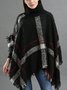 Women's Spring/Fall Outerwear Vintage Tassel Color Block Turtleneck Cape Coat