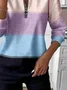 Women Multicolor Block Crew Neck Printing Casual Spring/Fall Long Sleeve Sweatshirt