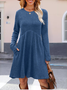Women Plain Long Sleeve Spring/Fall Split Joint Dress Crew Neck Daily Casual Mini Tank A-Line Dress