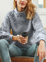 Women Plain Beaded Winter Street Balloon Sleeve Long Sleeve Mock Neck Cotton-Blend Sweater