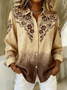 Women Floral Long Sleeve Shirt Spring/Fall Buckle Shirt Collar Regular Sleeve Daily Casual Top
