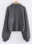 Women Plain Beaded Winter Street Balloon Sleeve Long Sleeve Mock Neck Cotton-Blend Sweater