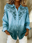 Women Floral Long Sleeve Shirt Spring/Fall Buckle Shirt Collar Regular Sleeve Daily Casual Top