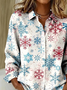 Women Christmas Long Sleeve Shirt Spring/Fall Buckle Shirt Collar Regular Sleeve Daily Casual Top