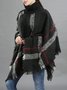 Women's Spring/Fall Outerwear Vintage Tassel Color Block Turtleneck Cape Coat