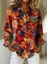 Women Maple Leaf Long Sleeve Shirt Spring/Fall Buckle Shirt Collar Regular Sleeve Daily Casual Top