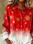 Women Christmas Long Sleeve Shirt Spring/Fall Buckle Shirt Collar Regular Sleeve Daily Casual Top