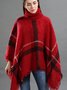 Women's Spring/Fall Outerwear Vintage Tassel Color Block Turtleneck Cape Coat