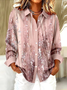 Women Floral Long Sleeve Shirt Spring/Fall Buckle Shirt Collar Regular Sleeve Daily Casual Top