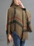 Women's Spring/Fall Outerwear Vintage Tassel Color Block Turtleneck Cape Coat