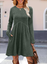 Women Plain Long Sleeve Spring/Fall Split Joint Dress Crew Neck Daily Casual Mini Tank A-Line Dress