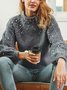 Women Plain Beaded Winter Street Balloon Sleeve Long Sleeve Mock Neck Cotton-Blend Sweater