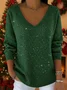 Women Christmas Long Sleeve Tee T-shirt V Neck Printing Casual Spring/Fall Top