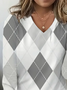 Women Plaid Long Sleeve Tee T-shirt V Neck Printing Casual Spring/Fall Graphic Tee Top