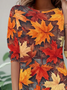 Women Maple Leaf Long Sleeve Tee T-shirt Crew Neck Casual Spring/Fall Tunic Top